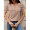 imageANRABESS Womens Short Sleeve Lace Shirts 2026 Summer Henley V Neck Blouse Business Casual Top Spring Cute Work Trendy ClothesKhaki
