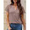 imageANRABESS Womens Short Sleeve Lace Shirts 2026 Summer Henley V Neck Blouse Business Casual Top Spring Cute Work Trendy ClothesLight Coffee