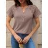 imageANRABESS Womens Short Sleeve Lace Shirts 2026 Summer Henley V Neck Blouse Business Casual Top Spring Cute Work Trendy ClothesLight Coffee
