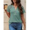 imageANRABESS Womens Short Sleeve Lace Shirts 2026 Summer Henley V Neck Blouse Business Casual Top Spring Cute Work Trendy ClothesLight Green