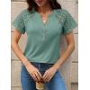 imageANRABESS Womens Short Sleeve Lace Shirts 2026 Summer Henley V Neck Blouse Business Casual Top Spring Cute Work Trendy ClothesLight Green