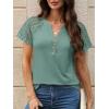 imageANRABESS Womens Short Sleeve Lace Shirts 2026 Summer Henley V Neck Blouse Business Casual Top Spring Cute Work Trendy ClothesLight Green