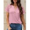 imageANRABESS Womens Short Sleeve Lace Shirts 2026 Summer Henley V Neck Blouse Business Casual Top Spring Cute Work Trendy ClothesPink