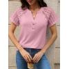 imageANRABESS Womens Short Sleeve Lace Shirts 2026 Summer Henley V Neck Blouse Business Casual Top Spring Cute Work Trendy ClothesPink