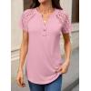 imageANRABESS Womens Short Sleeve Lace Shirts 2026 Summer Henley V Neck Blouse Business Casual Top Spring Cute Work Trendy ClothesPink