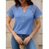 imageANRABESS Womens Short Sleeve Lace Shirts 2026 Summer Henley V Neck Blouse Business Casual Top Spring Cute Work Trendy ClothesSky Blue