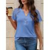 imageANRABESS Womens Short Sleeve Lace Shirts 2026 Summer Henley V Neck Blouse Business Casual Top Spring Cute Work Trendy ClothesSky Blue