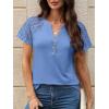 imageANRABESS Womens Short Sleeve Lace Shirts 2026 Summer Henley V Neck Blouse Business Casual Top Spring Cute Work Trendy ClothesSky Blue