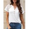 imageANRABESS Womens Short Sleeve Lace Shirts 2026 Summer Henley V Neck Blouse Business Casual Top Spring Cute Work Trendy ClothesWhite