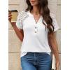 imageANRABESS Womens Short Sleeve Lace Shirts 2026 Summer Henley V Neck Blouse Business Casual Top Spring Cute Work Trendy ClothesWhite
