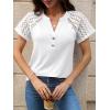 imageANRABESS Womens Short Sleeve Lace Shirts 2026 Summer Henley V Neck Blouse Business Casual Top Spring Cute Work Trendy ClothesWhite
