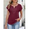 imageANRABESS Womens Short Sleeve Tops Boho V Neck Lace Shirts Dressy Casual Blouses Summer Cute Tunic 2026 Trendy Fashion ClothesBurgundy