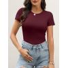 imageANRABESS Womens Short Sleeve Tops Built in Bra 2026 Summer T Shirts Slim Fitted Going Out Y2K Basic Tee Vacation ClothesBurgendy