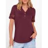 imageANRABESS Womens Short Sleeve Tops Henley V Neck Blouses Dressy Casual 2026 Summer Trendy Tee Shirts Work Business OutfitsBurgundy Red