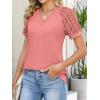 imageANRABESS Womens Short Sleeve V Neck Shirts Lace Dressy Casual Blouse 2026 Summer Business Work Tops Vacation Trendy TShirtsCoral
