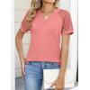 imageANRABESS Womens Short Sleeve V Neck Shirts Lace Dressy Casual Blouse 2026 Summer Business Work Tops Vacation Trendy TShirtsCoral