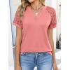 imageANRABESS Womens Short Sleeve V Neck Shirts Lace Dressy Casual Blouse 2026 Summer Business Work Tops Vacation Trendy TShirtsCoral
