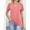 imageANRABESS Womens Short Sleeve V Neck Shirts Lace Dressy Casual Blouse 2026 Summer Business Work Tops Vacation Trendy TShirtsCoral