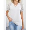 imageANRABESS Womens Short Sleeve V Neck Shirts Lace Dressy Casual Blouse 2026 Summer Business Work Tops Vacation Trendy TShirtsWhite