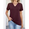imageANRABESS Womens Short Sleeve V Neck Shirts Lace Dressy Casual Blouse 2026 Summer Business Work Tops Vacation Trendy TShirtsWine Red