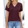 imageANRABESS Womens Short Sleeve V Neck Shirts Lace Dressy Casual Blouse 2026 Summer Business Work Tops Vacation Trendy TShirtsWine Red