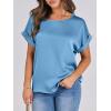 imageANRABESS Womens Summer Dressy Casual Short Sleeve Shirts Crewneck Satin 2026 Business Office Work Blouse TopsBlue