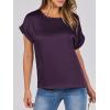 imageANRABESS Womens Summer Dressy Casual Short Sleeve Shirts Crewneck Satin 2026 Business Office Work Blouse TopsDark Purple