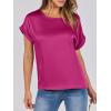 imageANRABESS Womens Summer Dressy Casual Short Sleeve Shirts Crewneck Satin 2026 Business Office Work Blouse TopsHot Pink