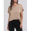 imageANRABESS Womens Summer Dressy Casual Short Sleeve Shirts Crewneck Satin 2026 Business Office Work Blouse TopsKhaki