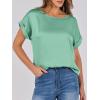 imageANRABESS Womens Summer Dressy Casual Short Sleeve Shirts Crewneck Satin 2026 Business Office Work Blouse TopsLight Green