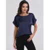 imageANRABESS Womens Summer Dressy Casual Short Sleeve Shirts Crewneck Satin 2026 Business Office Work Blouse TopsNavy Blue