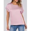 imageANRABESS Womens Summer Dressy Casual Short Sleeve Shirts Crewneck Satin 2026 Business Office Work Blouse TopsPink