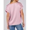 imageANRABESS Womens Summer Dressy Casual Short Sleeve Shirts Crewneck Satin 2026 Business Office Work Blouse TopsPink