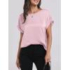 imageANRABESS Womens Summer Dressy Casual Short Sleeve Shirts Crewneck Satin 2026 Business Office Work Blouse TopsPink