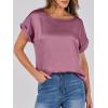 imageANRABESS Womens Summer Dressy Casual Short Sleeve Shirts Crewneck Satin 2026 Business Office Work Blouse TopsPink Purple
