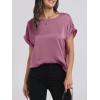 imageANRABESS Womens Summer Dressy Casual Short Sleeve Shirts Crewneck Satin 2026 Business Office Work Blouse TopsPink Purple