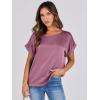imageANRABESS Womens Summer Dressy Casual Short Sleeve Shirts Crewneck Satin 2026 Business Office Work Blouse TopsPink Purple