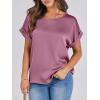 imageANRABESS Womens Summer Dressy Casual Short Sleeve Shirts Crewneck Satin 2026 Business Office Work Blouse TopsPink Purple