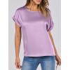 imageANRABESS Womens Summer Dressy Casual Short Sleeve Shirts Crewneck Satin 2026 Business Office Work Blouse TopsPurple