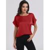 imageANRABESS Womens Summer Dressy Casual Short Sleeve Shirts Crewneck Satin 2026 Business Office Work Blouse TopsRed