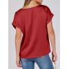 imageANRABESS Womens Summer Dressy Casual Short Sleeve Shirts Crewneck Satin 2026 Business Office Work Blouse TopsRed