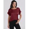 imageANRABESS Womens Summer Dressy Casual Short Sleeve Shirts Crewneck Satin 2026 Business Office Work Blouse TopsWine Red