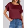 imageANRABESS Womens Summer Dressy Casual Short Sleeve Shirts Crewneck Satin 2026 Business Office Work Blouse TopsWine Red