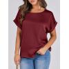 imageANRABESS Womens Summer Dressy Casual Short Sleeve Shirts Crewneck Satin 2026 Business Office Work Blouse TopsWine Red