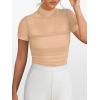 imageANRABESS Womens Summer Sexy Mock Turtle Neck Short Sleeve Tops Sheer Mesh Shirts Slim Blouse Trendy Ruched Going Out OutfitsApricot