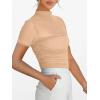 imageANRABESS Womens Summer Sexy Mock Turtle Neck Short Sleeve Tops Sheer Mesh Shirts Slim Blouse Trendy Ruched Going Out OutfitsApricot
