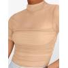 imageANRABESS Womens Summer Sexy Mock Turtle Neck Short Sleeve Tops Sheer Mesh Shirts Slim Blouse Trendy Ruched Going Out OutfitsApricot