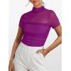 imageANRABESS Womens Summer Sexy Mock Turtle Neck Short Sleeve Tops Sheer Mesh Shirts Slim Blouse Trendy Ruched Going Out OutfitsBurgundy