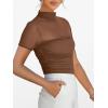 imageANRABESS Womens Summer Sexy Mock Turtle Neck Short Sleeve Tops Sheer Mesh Shirts Slim Blouse Trendy Ruched Going Out OutfitsMocha