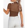 imageANRABESS Womens Summer Sexy Mock Turtle Neck Short Sleeve Tops Sheer Mesh Shirts Slim Blouse Trendy Ruched Going Out OutfitsMocha